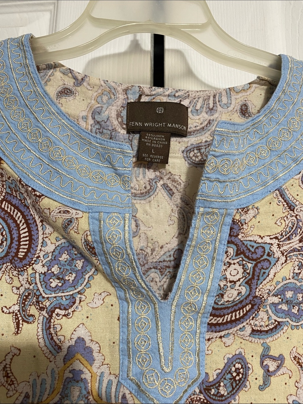 Fenn Wright Manson Linen blend & Embroidery V neck Tank top shirt blouse LARGE - Picture 3 of 9
